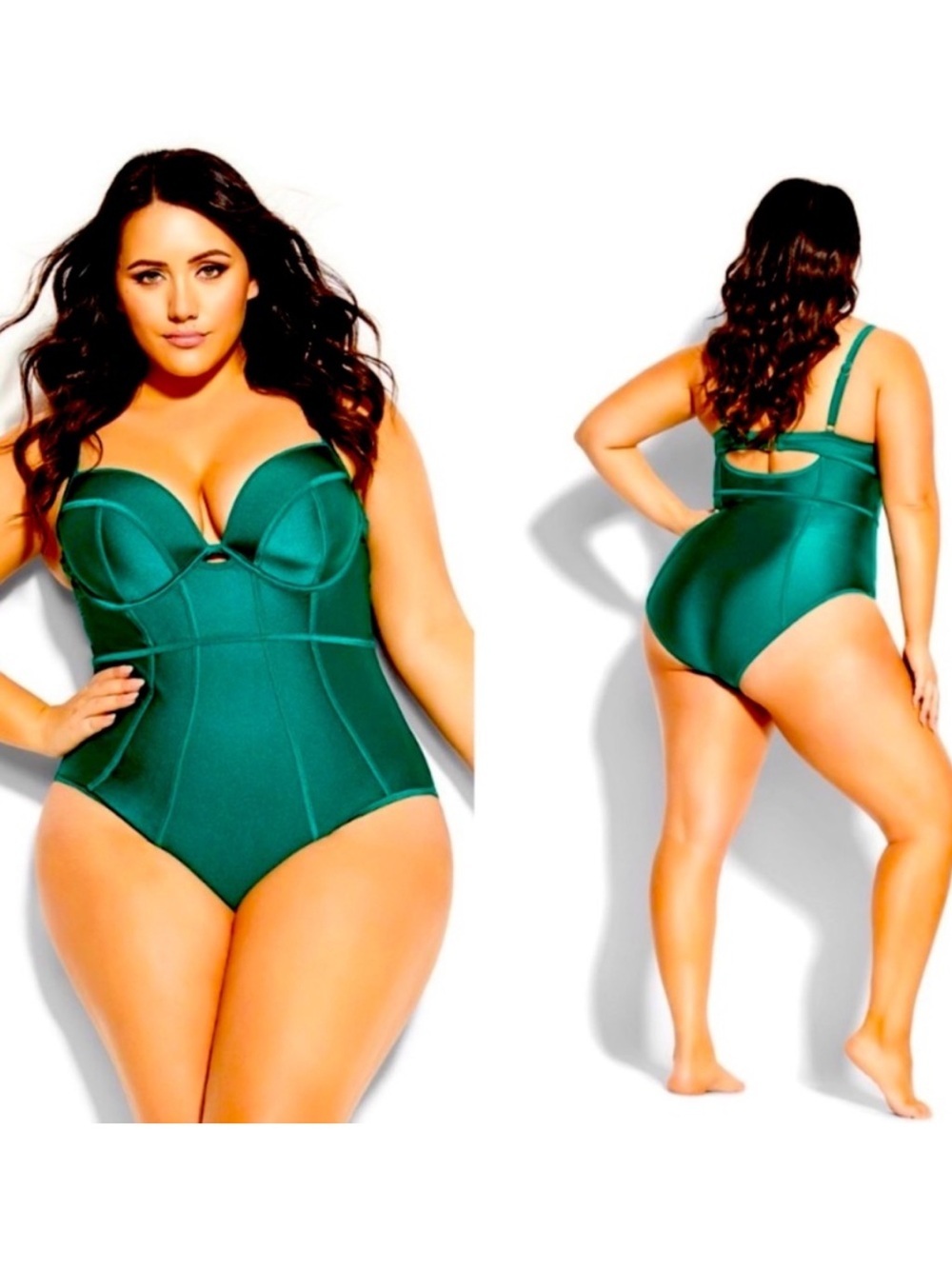 City Chic Grenada Underwire green One Piece plus size Swimsuit Size XL 22 retro